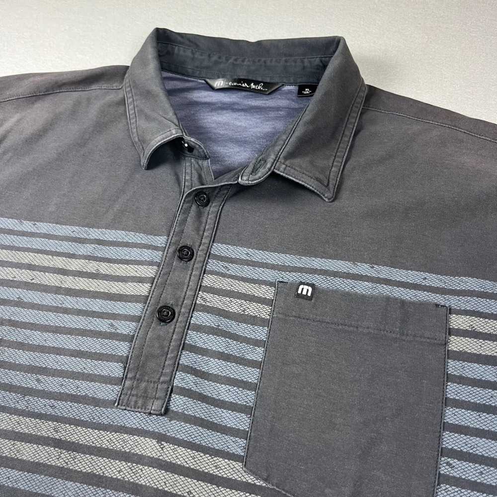 TravisMathew Mens XL Black Striped PimaCotton Blend Golf Polo Shirt Short Sleeve